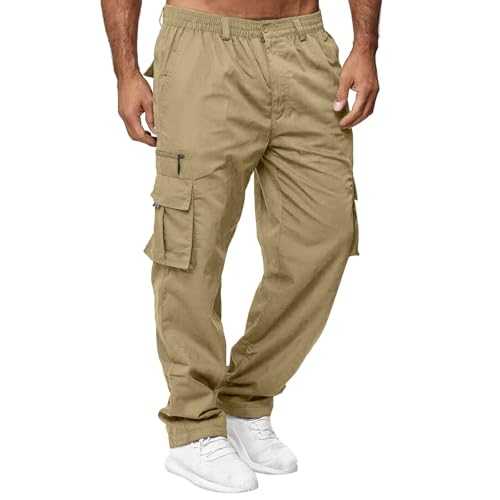Mens Cargo Trousers, Elasticated Waist Work Pants Stretch Loose Fit Combat Trousers Lightweight Jogging Bottoms Casual Tracksuit Bottoms Outdoor Multipocket M-4XL