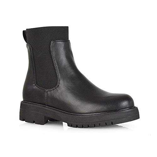 Women's Chelsea Ankle Boots Ladies Pull On Elasticated Goth Punk Black Biker Booties Shoes Size 3-8