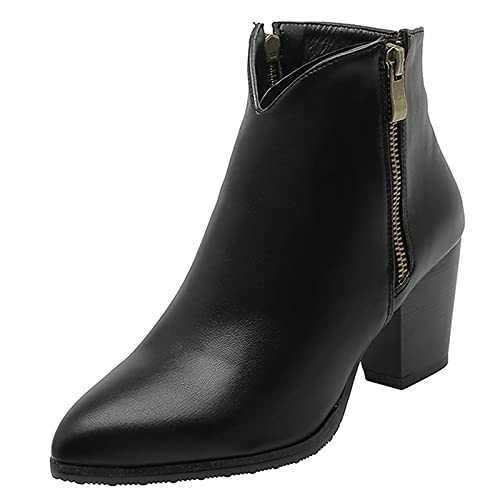 CuteFlats Women Ankle Boosts with Mid Block Heel and Pointed Toe