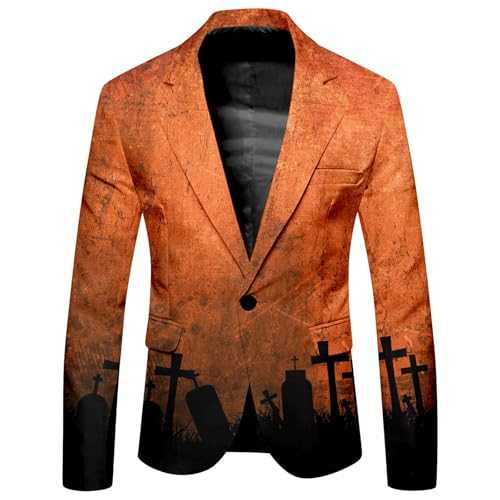 Men's Wedding Suits Men Halloween Themed Printed Suit Casual Loose Comfortable Gothic Style Trendy Role Playing Jacket Rain Gear for Riders Men