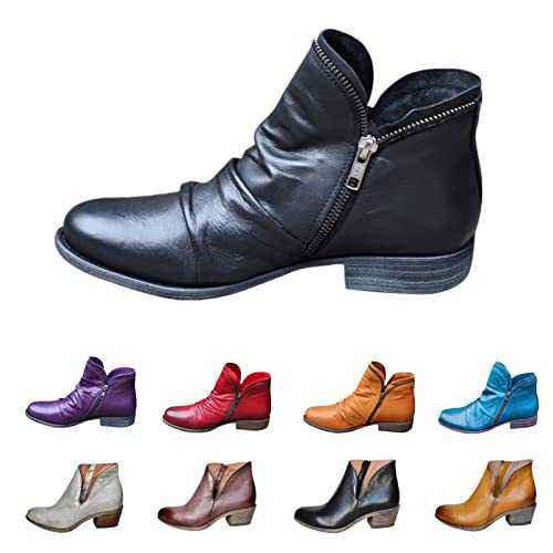 DGHM Women'S Ankle Boots Fashion Winter Boots Combat Boots Chelsea Boots Hiking Boots Ladies Fashion Casual Retro Solid Colors Short Ankle Boots Zipper Shoes