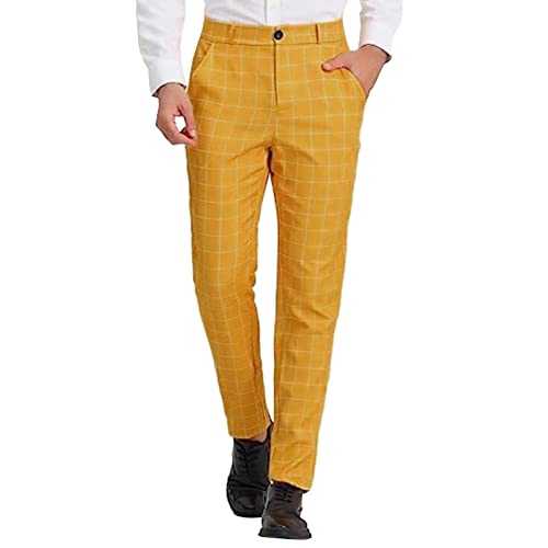 Checked Suit Trousers for Mens - Plaid Pants Lots of Colors Lounge Pants Straight Slim Wedding Pant Casual Business Trouser Comfy Dress Pants Fashion Flat Front Bottoms with Button & Zip Fly XXXL