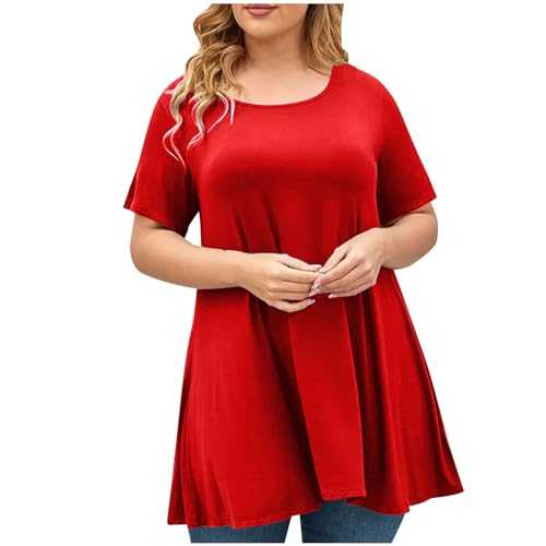 Summer Tops for Women Short Sleeve Casual Loose Tunic Top T-Shirts Super Soft Crew Neck Top Pullover Solid Color Tee Shirts Tops Swing Hem Going Out Blouses UK Clearance