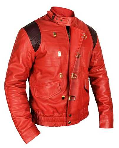 LP-FACON Mens Akira Shotaro Kaneda Capsule Logo Pill Biker Bomber Faux Leather Jacket Red/Black