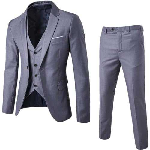 2024 New - Men's Solid Color Fashion Casual Party Dress Up Suit Vest Pants Three Pieces Windbreaker Suits Men