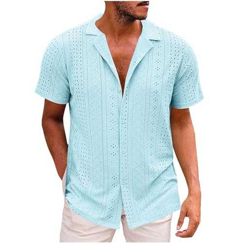 Mens Hawaiian Funky Shirt Short Sleeve Casual Summer Tops Regular Fit Holiday Shirts Cuban Collar No Ironing Beach Tshirts Vintage Cuban Style T-Shirts Cruise Wear Vacation Outfits Tunic Blouses