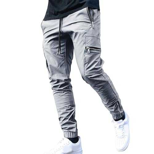 Mens Cargo Trousers Cotton Cargo Work Pants Slim Fit Drawstring Pants Skinny Stretch Tracksuit Bottoms Black Cargo Combat Trousers Quick Dry Cuffed Pants Multi-Pocket Pants with Zipper XXXXL