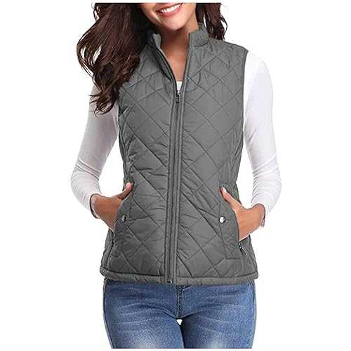 Gilet Womens Quilted Waistcoat Pocket Ladies Vests Zipper Sleeveless Jacket Light Sleeveless Jacket Padded Gilet Winter Hiking Lightweight Waistcoat Sports Workout Ladies Body Warmer