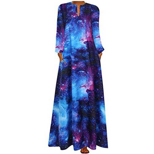 AMDOLE Long Sleeve Maxi Dresses for Women Dress Maxi with Pockets Dress V-Neck Summer Print Sleeveless Cami Women Party Women's Dress Maxi Sundresses for Women