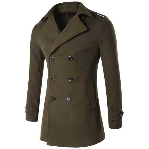 Maiyifu-GJ Men's Notch Lapel Wool Blend Peacoat Double Breasted Slim Fit Trench Coats Fall Winter Warm Business Overcoat