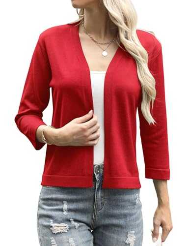 Women's Cardigans 3/4 Sleeve Lightweight Knit Cardigan Ladies Open Front Casual Knitwear Bolero Shrugs Jumper Tops for Dresses Summer