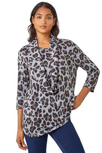 Roman Originals Tunic Top with Snood for Women UK - Ladies Jersey Blouse Smart Winter 3/4 Sleeve Party Occasion Autumn Spring Work Flattering Evening Going Out Everyday