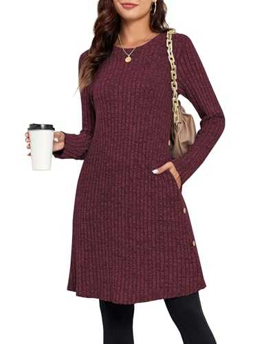 SENBATU Jumper Dress Ladies Long Sleeve Dresses for Women UK Side Buttons Tunic Dress with Pockets