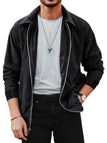 Mens Bomber Corduroy Jacket Casual Lightweight Sport Coat Cotton Vintage Shirt Jacket