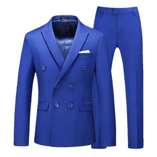 Men's Casual Business Double Breasted Suit Coat 2 Piece Set Male Solid Color Slim Fit Blazers Jacket Pants