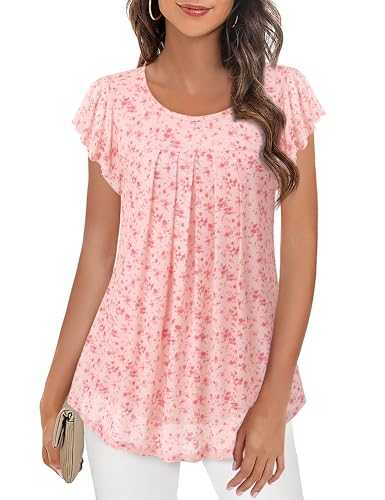 Furnex Women's V Neck Chiffon Blouse Half Zip up Tunic Shirts 3/4 Roll Sleeve Tops Work Casual