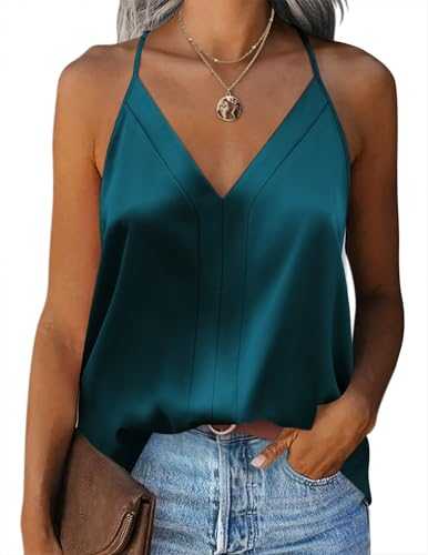 Zeagoo Womens Silk Satin Tank Tops Elegant Sleeveless Blouses V Neck Cami Vest Plain Basic Tank Cami Shirt Loose Fit Blouse Summer top S-XXL