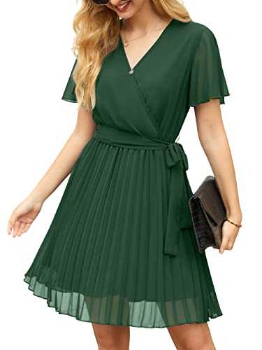 GRECERELLE Womens Summer Casual Wrap Dress Chiffon Cute Pleated Beach Tie Waist Dresses for Women