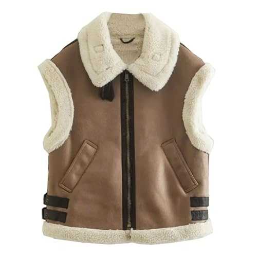 OUMSHBI Gilets For Women Plus Size Custom Trending Winter Women Teddy Fleece Coats Contrasted Plus Size Coat Casual Sleeveless Biker Jackets For Ladies National Style Vest Jacket