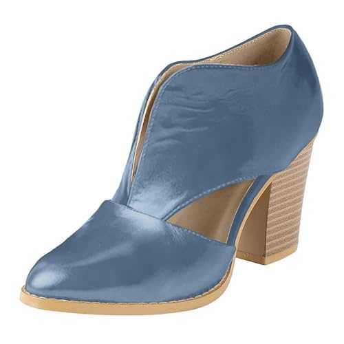 Generisch Womens Chunky Stacked Heel Pointed Toe Faux Leather Ankle Boots Womens Shoes 55
