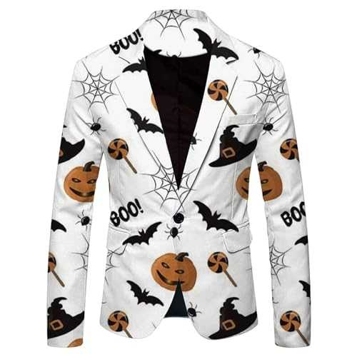 Men's Suits Halloween Themed Printed Suit Pocket Lapel Button Up Suit Single One Button Round Hem Personality Blazer for Joy and Casual Occasions