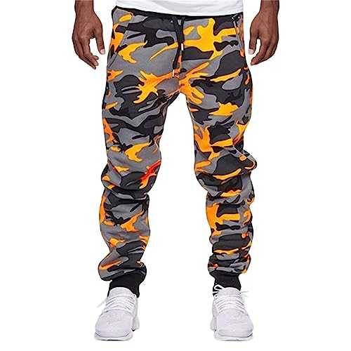 Rrongwn Jogging Bottoms Men's Camouflage Tracksuit Bottoms Men's Baggy Vintage Military Sports Trousers Men's with Drawstring Jogger Sports Trousers Camouflage Pattern Tapered Outdoor Trousers