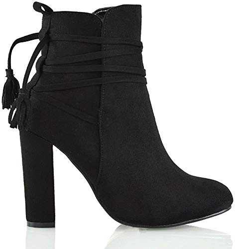 ESSEX GLAM New Womens Ankle Boots Ladies High Block Heel Lace Up Zip Booties Shoes Size 3-8