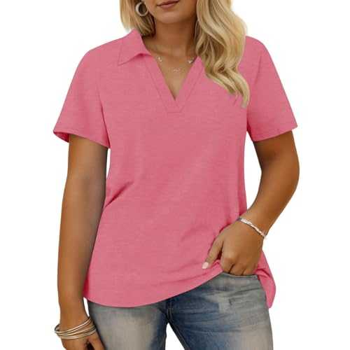 duxyoz Women's Polo Shirts Short Sleeve Summer Tennis Shirt Workout Tops Plus Size Casual Loose T-Shirts V Neck Gym Tops Business Work Shirts Plus Size Golf Tops Dressy Tunic Blouses