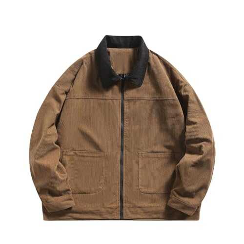Mens Jacket Corduroy Lightweight Full Zip Up Jacket Windbreaker Bomber Trucker Lapel Coats Adult Soft Comfy Casual Coats Oversized Leisure Sportswear jackets Business Going Out Plus Size 5XL Sale