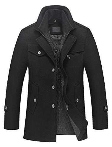 FTCayanz Men's Wool Coat Winter Slim Fit Pea Coats Single Breasted Quilted Lined Trench Jacket