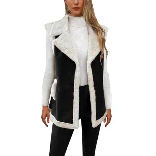 duxyoz Fleece Gilet Women Suede Plush Lapel Winter Warm Vest Thermal Ladies Waistcoat Fuzzy Open Front Cardigan Body Warmer Fleece Lined Gilet Jacket Loose Fit Casual Sherpa Fluffy Outwear