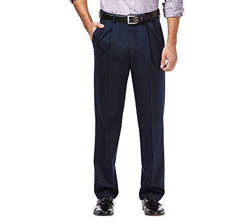 Haggar Men's B&t Premium Non-Iron Trousers, Classic Fit, Flat Front, Expandable Waist, Khaki Casual Pants