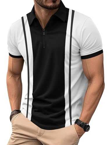 Mainfini Men's Casual Zip Up Polo Shirts