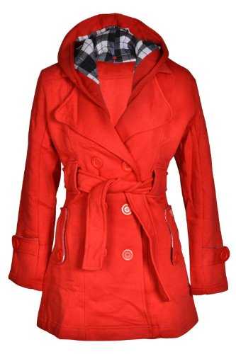 shelikes Women’s Jacket Hooded Fleece Winter Belted Button Parka Coat Ladies Long Jackets