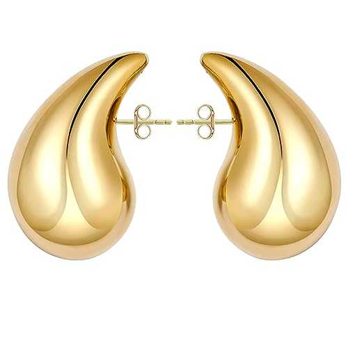 J.Fée Chunky Gold Hoop Earrings For Women,Gold Teardrop Earrings Chunky Gold Earrings For Women Gold Drop Earrings,Tear Drop Earrings Gold,Hypoallergenic Earrings Gold Jewellery Gifts For Women