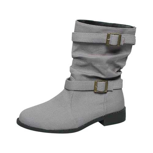 Women and Men Boots - Ladies Cowgirl Cowboy Boots Mid Calf Western Boots Autumn&Winter Snow Boots Classic Side Zipper Boot Flat Heel Hardwearing Sole Men & Women Cool Boots Outdoor