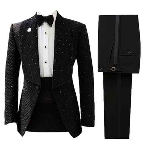 Pkrboro Men's Space Layer Diamonds Two-Piece Suit Tuxedos One Button Shawl Lapel Party Prom Set