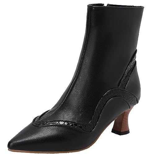CUTEHEELS Women Elegant Pointed Toe Ankle Boots with Kitten Heel and Side Zipper