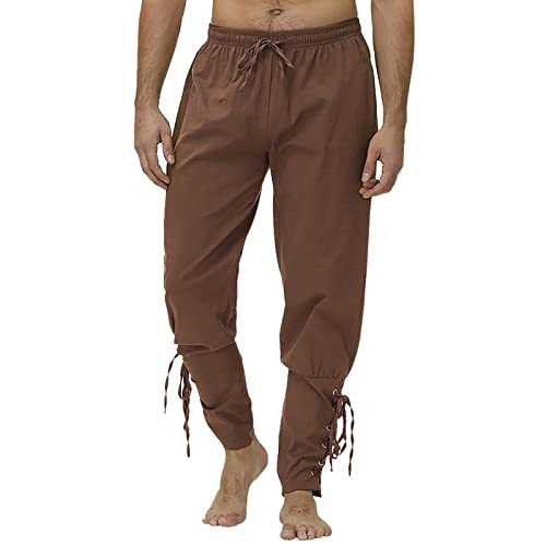 Men's Black Cotton Trousers Ankle Banded Cuff Renaissance Pants Medieval Viking Trousers Pirate Cosplay Costume with Drawstrings Casual Sweatpants Elastic Waist Pants Outdoor Lounge Trousers XXXL