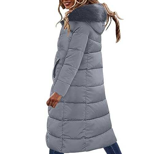AMhomely Women's Padded Puffer Jackets Quilted Winter Warm Hooded Topcoats Long Sleeve Overcoats Longline Cardigan Jacket Active Outdoor Parka Coat for Cold Weather Sale Clearance