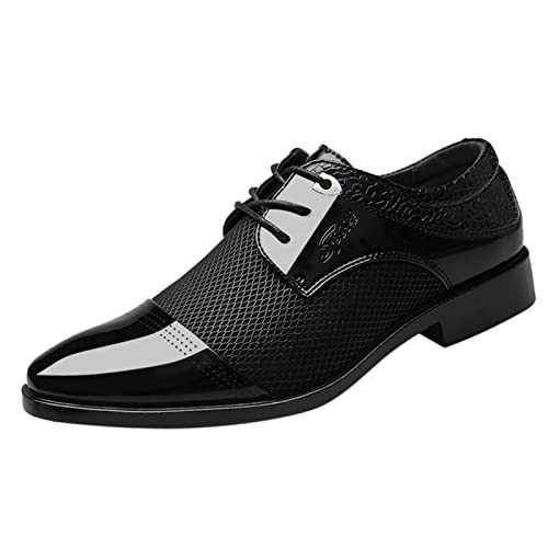 SRTUMEY Men's Lace-ups Shoes Classical Leather Shoes for Men Slip On PU Leather Low Rubber Sole Block Heel Work Mens Leather Slip on Shoes Size 12