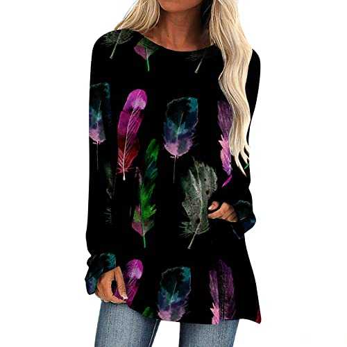 Women's O-Neck Ethnic Style Print Casual Long Sleeve Plus Size Tunic Tops Top Sweatshirt Loose T Shirt Blouses Jumper Henley Shirts Elegant for Ladies UK