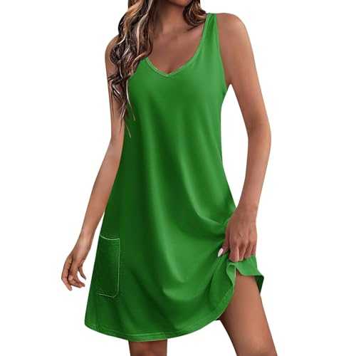 HOOUDO Womens Sleeveless Summer Dresses Loose Fit O Neck Beach Dress Elegant Comfy A Line Tank Dresses Baggy Sexy Shirt Dresses Sun Dresses Longline Floral Bohemian Dresses