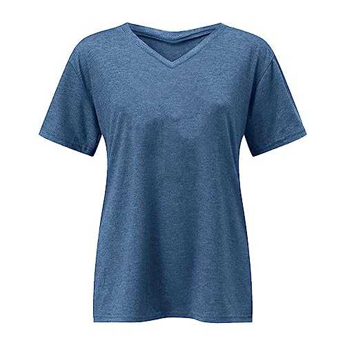 Women's Fashion Solid Color Short Sleeved V Neck Tops Plain Button Down Shirts for Women