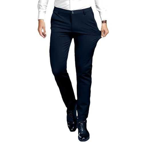 HAGOT Men's Slim-Fit Stretch Trouser, Casual Formal Work Pants, Comfort Outdoor Pants Chino Trousers with Pockets, Black