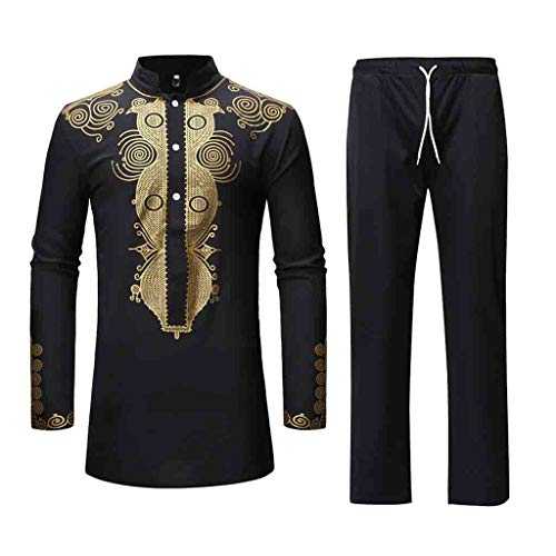 GMLugh Sleeve Long Men's Suit Luxury Autumn Dashiki Winter Shirt African Print Men Suits & Sets Mens Clothing 2 Pieces Sets