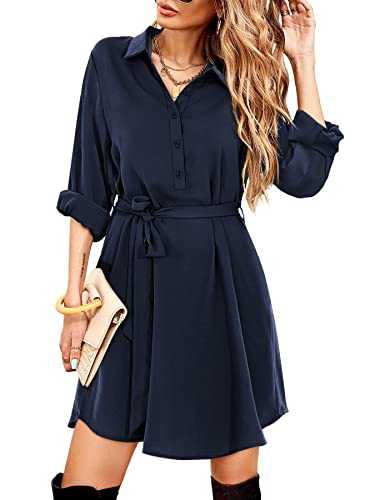 Beluring Women's Shirt Dresses Casual Long Sleeve Button Dress with Pockets