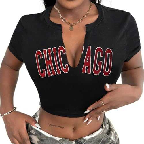 LovelyWholesale Graphic Crop Tops for Womens Sexy V Neck T Shirts Summer Short Sleeve Tops