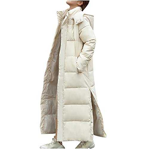 Women Long Padded Coat Quilted Puffer Jacket Winter Warm Down Coats Maxi Length Cotton Cover Coat Waterproof Puff Outwear Outdoor Thick Overcoat Fleece Ski Hiking Jackets with Hood Pockets