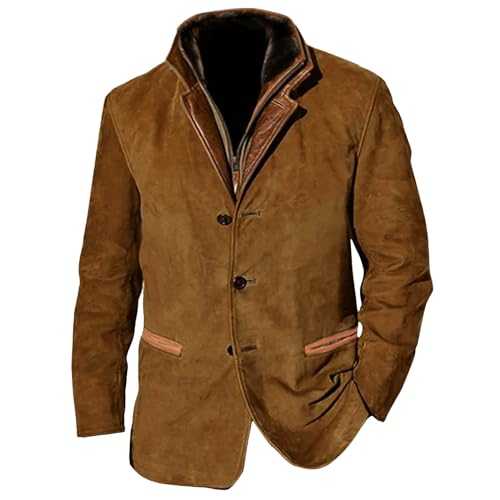Augystre Mens Suede Full Zip Casual Vintage Classic Trucker Coat